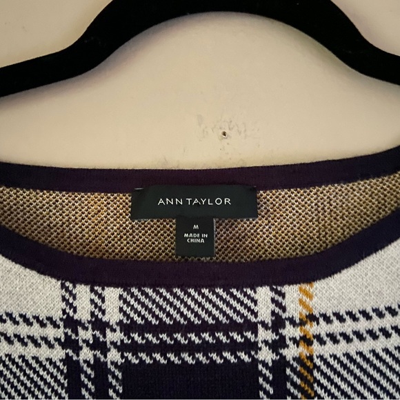 Ann Taylor• black yellow/orange fall plaid wool blend short sleeve top - Picture 13 of 13